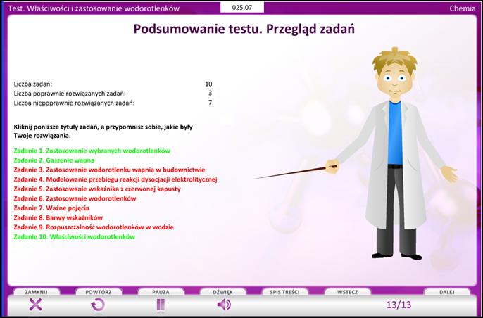 Zadanie polega na oznaczeniu poprzez możliwość wielokrotnego wybór w tabeli jednej poprawnej odpowiedzi w wierszu, w tym wypadku, czy podany wodorotlenek jest bardzo dobrze, słabo czy trudno