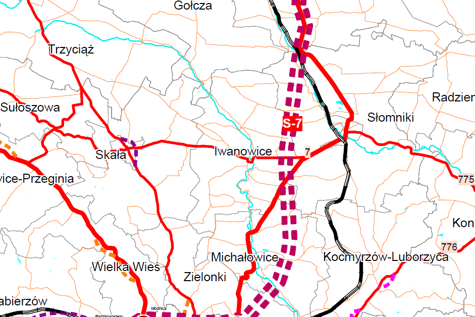 DW 773 Potencjalne zadanie rządowe stanowi budowa odcinka trasy ekspresowej S-7 (wraz z węzłem z DK7) na terenie Gminy.