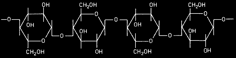 Rys. 7.3. Wzór chemiczny celulozy [9] Jedwab jest włóknem pochodzenia zwierzęcego, produkowanym w gruczołach przędnych gąsienic jedwabnika.