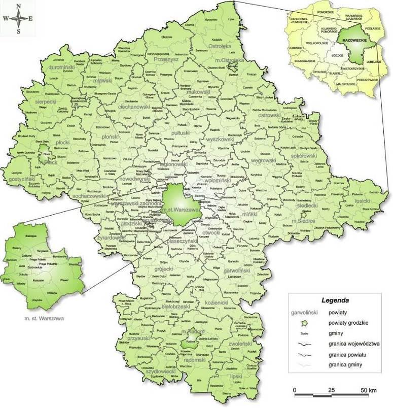 85 miejscowości, w tym 3 miasta liczące powyżej 100 tys.