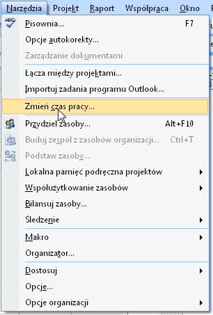 Ponieważ nie chcemy w naszym projekcie uwzględniać przerwy na lunch zmienimy godziny pracy.