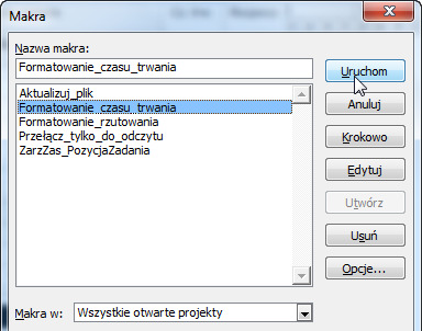 2.14. Zmiana jednostki czasu trwania przy użyciu Makra Czasy trwania zadań można wpisywać dla każdego zadania w innym