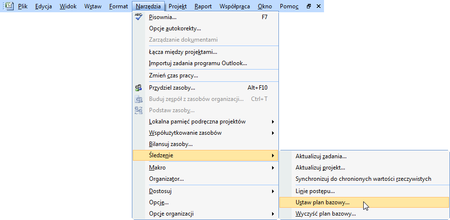 5. Śledzenie realizacji projektu 5.1. Plan bazowy Wszystko, co do tej pory zostało wprowadzone w projekcie, to tylko plan jaki chcemy zrealizować.