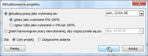 5.2. Wprowadzanie postępu prac w projekcie Teraz możemy przejść do aktualizacji postępu pracy w naszym projekcie.