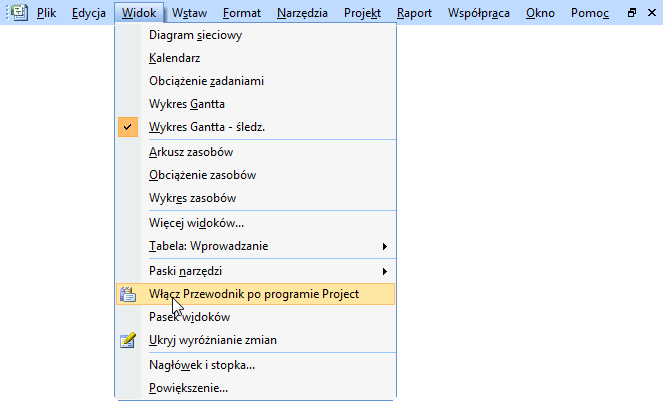 1.5. Przewodnik po programie Przydatnym rozwiązaniem dla nowych użytkowników aplikacji jest korzystanie z Przewodnika po programie Project, zestawu kreatorów