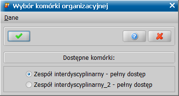 Komórki organizacyjne Pojawi się okno "Lista komórek organizacyjnych zawierające aktualnie zarejestrowane w systemie komórki organizacyjne.