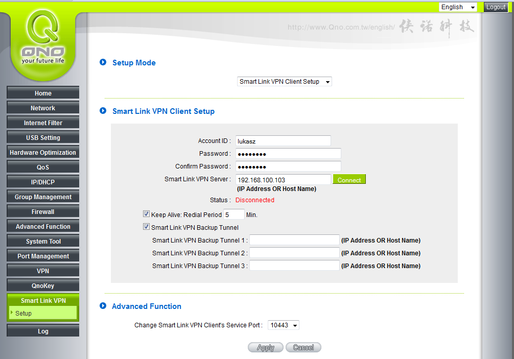 - IP address zakres adresacji dla której router ma pełnid funkcję serwera VPN - VPN Hub Function uaktywnienie funkcji VPN Hub, jeżeli planujemy przez router w trybie serwera łączyd ze sobą więcej niż