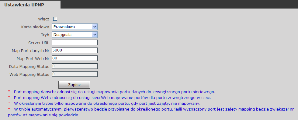 [MAC]: MAC adres kamery (nie zaleca się zmieniać tego parametru). Po wprowadzeniu danych użyj przycisku kamery.