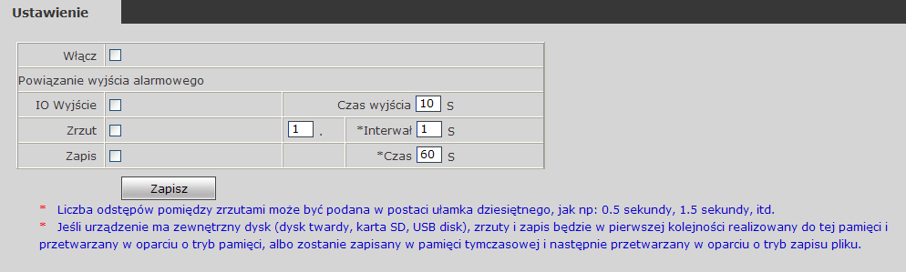 5.2.5.2 Ustawienia wejść Rys 33 - Ustawienia dotyczące wejścia alarmowego. [Wykrywanie wejść alarmowych] [Włącz]: Włączenie lub wyłączenie wejścia alarmowego. [Rodzaj]: Typ wejścia: NO lub NC.