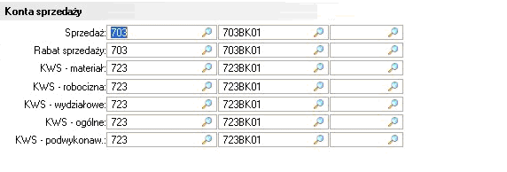 Pole Sprzedaż Rabat sprzedaży KWS materiał KWS robocizna KWS wydziałowe KWS ogólne KWS podwykonaw. Komentarz Konto, na które księgowane są przychody ze sprzedaży danego indeksu.