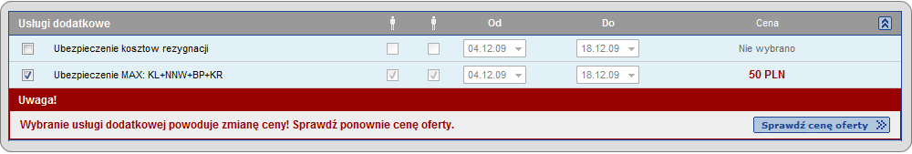 RF RQ XX usługa zarezerwowana - uprzednio podsiadała status opcji usługa wymaga potwierdzenia u touroperatora usługa anulowana 10. Pole Cena - cena całkowita za wszystkie rezerwowane usługi.