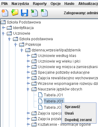 9. na poziomie zakładki Nauczanie języków obcych : sprawdzenie poprawności danych w zakładce Nauczanie języków obcych - na drzewku należy wybrać zakładkę Nauczanie języków obcych i prawym klawiszem