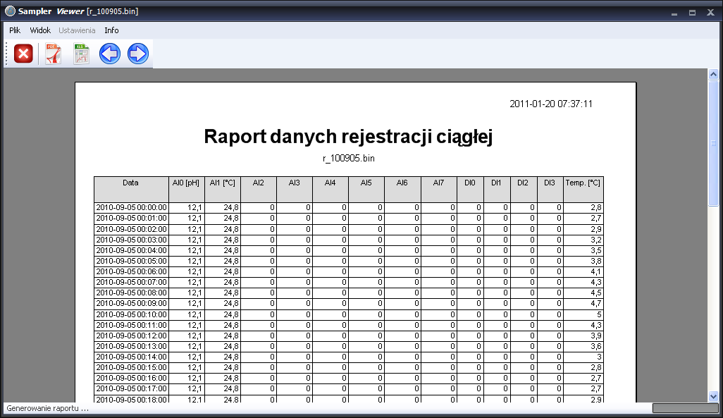 8.4.4 Tworzenie raportu Z wcześniej otwartego pliku można utworzyć raport. W tym celu należy w menu Widok wybrać opcję Raport.