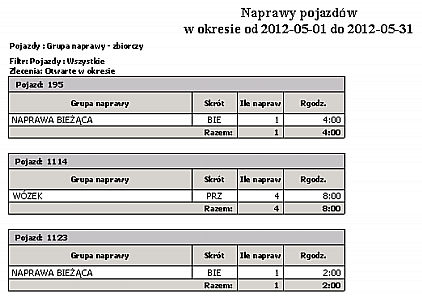 Pojazdy Wybór wydruku Wg numeru bocznego pojazdu.