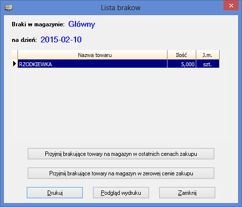 j półproduktu oraz dokument rozchodu wewnętrznego (RW) zużytych do produkcji składników. Rys. 38. Lista braków w magazynie. 8.1.2. Usuwanie produkcji.