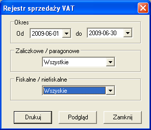 12.6. REJESTR VAT SPRZEDAśY Przy pomocy tej funkcji moŝemy wydrukować rejestr VAT sprzedaŝy za