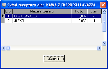 Rys. 31. Skład receptury dla wybranego artykułu. 10.2. KALKULACJA IMPREZ Program SOGA pozwala na zaawansowane planowanie oraz rozliczanie imprez.