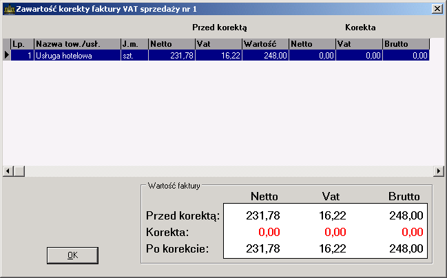 j Rys. 41. Wypisywanie nowej korekty faktury VAT sprzedaŝy. Rys. 42. Zawartość korekty faktury VAT sprzedaŝy.