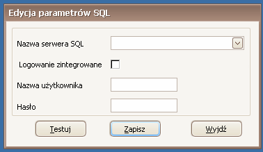 Komunikat ten oznacza, Ŝe nie poinformowaliśmy aplikacji, gdzie znajdują się informację, z których będzie korzystał (musimy podać adres serwera z bazą danych systemu magazynowego).