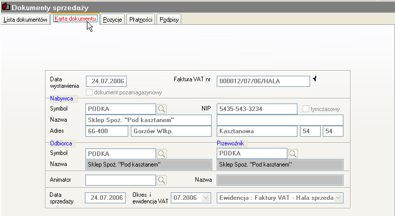 Opis menu programu Lider SIM 103 Pierwsza zakładka formularza o nazwie Lista dokumentów zawiera wykaz wystawionych dokumentów wybranego typu z podanego okresu.