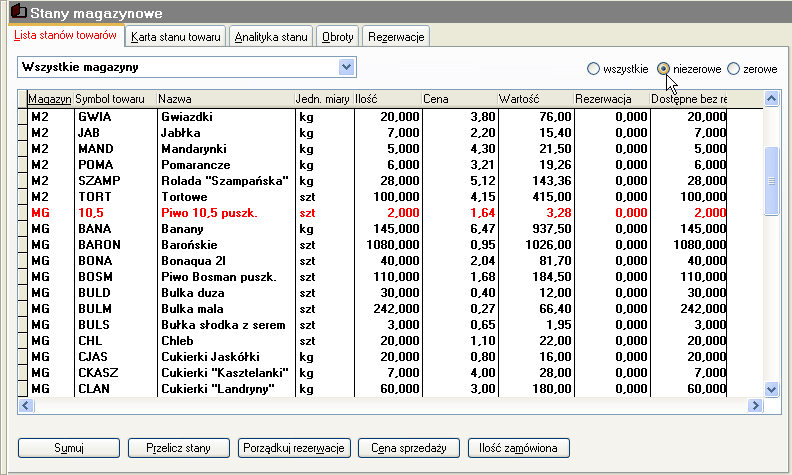 118 5.2.2 LiderSIM Stany Opcja <Stany> w menu Magazyny wywołuje formularz dający szybki wgląd w bieżące stany magazynowe oraz daje możliwość sprawdzenia analityki i obrotów towarów w magazynach.