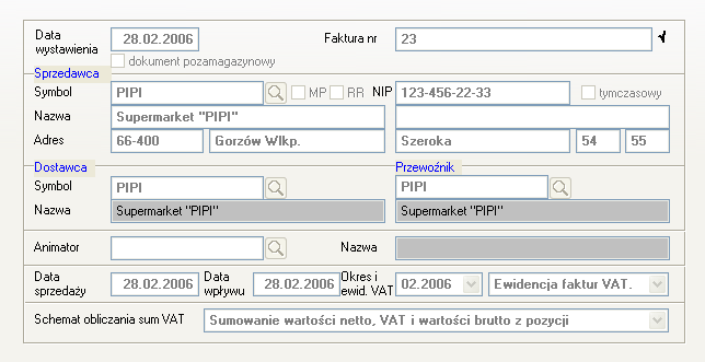 Opis menu programu Lider SIM 127 Po otrzymaniu dokumentu potwierdzającego zakup towarów należy wprowadzić go do programu.