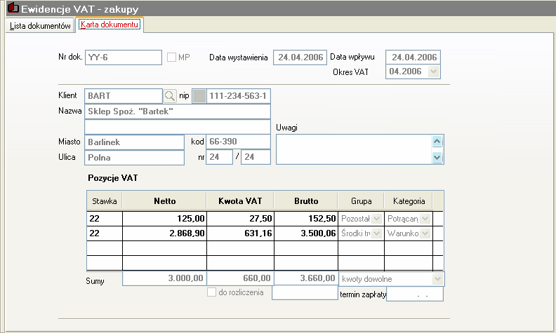 Opis menu programu Lider SIM 135 Info Podobnie jak w przypadku sprzedaży po wprowadzeniu pozycji ewidencji VAT możemy ją automatycznie zadekretować w programie LIDER FK korzystając z uprzednio