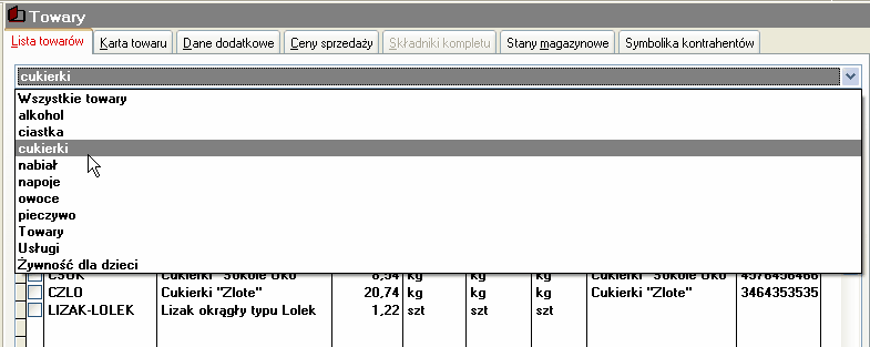 156 LiderSIM Lista może być ograniczona do wybranej grupy towarowej.