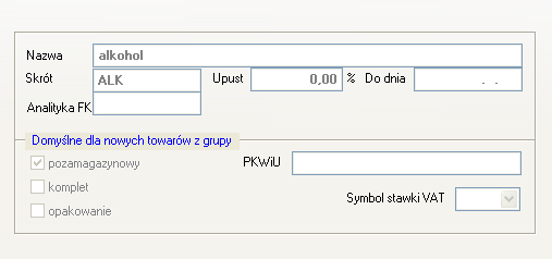 Opis menu programu Lider SIM 165 Zakładka Lista grup towarów zawiera wykaz zdefiniowanych grup.