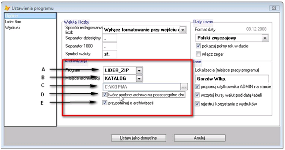 12 2.3.7 LiderSIM Kopia bezpieczeństwa I. Wykonywanie kopii bezpieczenstwa danych z poziomu programu. 1.