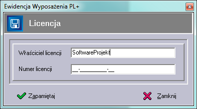 3.4. Wprowadzenie numeru licencji Każda zakupiona przez Państwa kopia programu Ewidencja Wyposażenia otrzymała unikalny numer licencji. Numer ten został dołączony do przesyłki z programem.