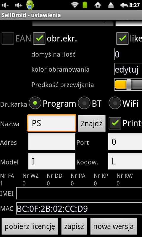 4. Ustawienia programu SELLDROID 2.X.