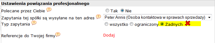 W lewej części ekranu zobaczą Państwo sekcje Dane na temat firmy a w nich Sprzedaż-ustawienia kontaktu, na które należy kliknąć.