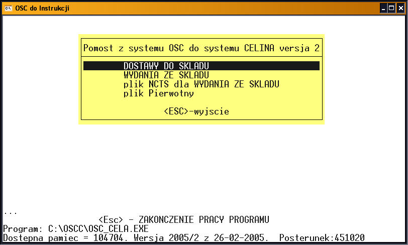 30 8 Instrukcja obsługi programu OSC Pliki XML do systemów Celina, ECS i NCTS Zgłoszenia w formacie plików XML do systemów Celina i NCTS tworzy sie przy pomocy poniższego menu.