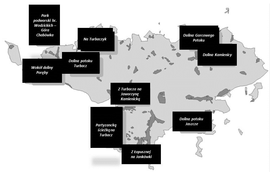 Ryc. 7. Rozmieszczenie ścieżek edukacyjnych w GPN Źródło: Popko-Tomasiewicz 2012.