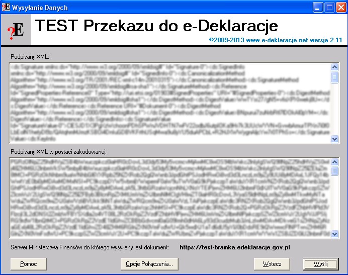 (a.16) jeżeli wpisaliśmy poprawny kod PIN do swojego podpisu kwalifikowanego to pojawi się okno z podglądem e-deklaracji zaszyfrowanej tym podpisem (tak samo jak