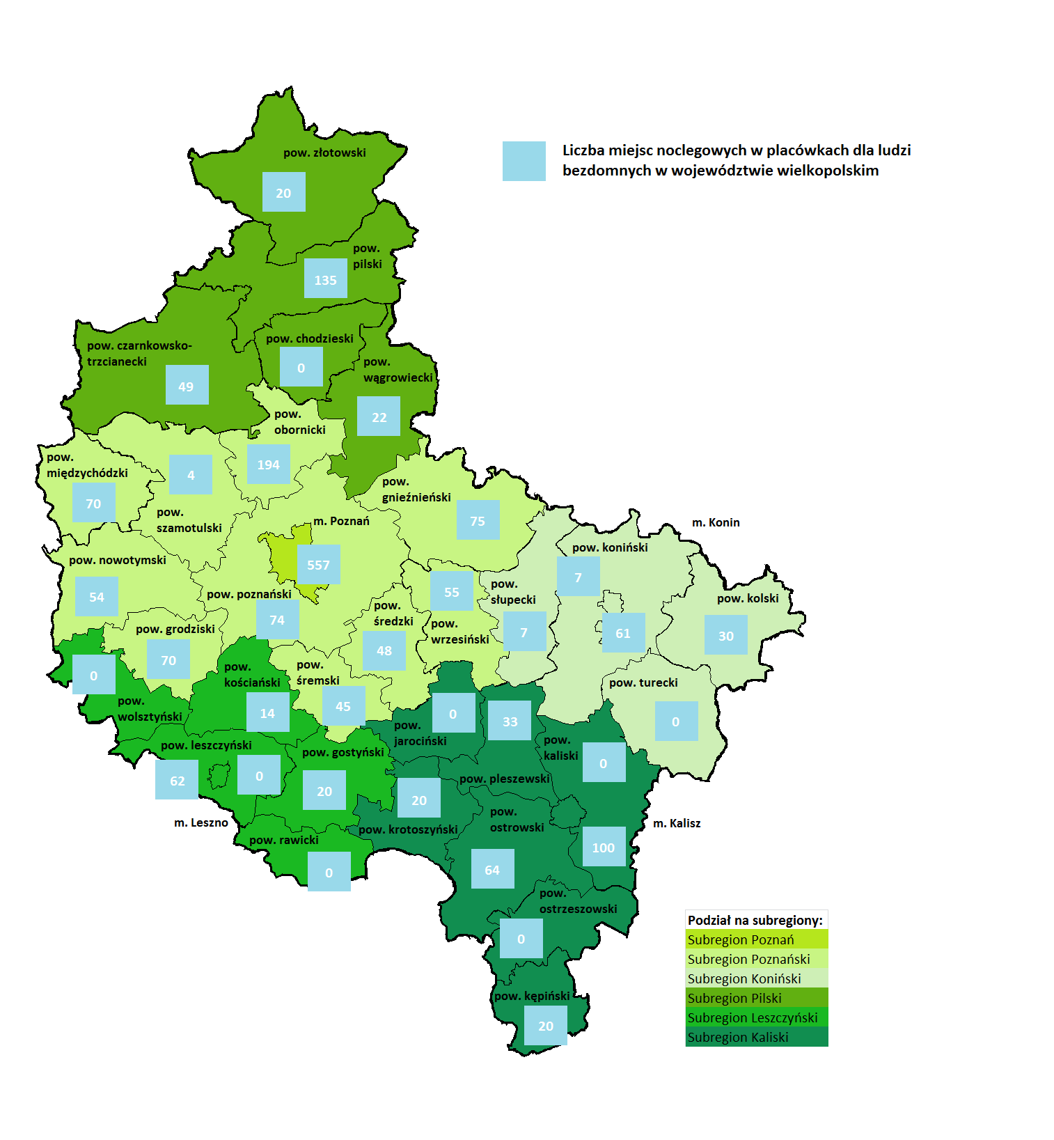 Rys. nr 2. Geograficzny rozkład miejsc noclegowych dla ludzi bezdomnych w oparciu o dane MPiPS.