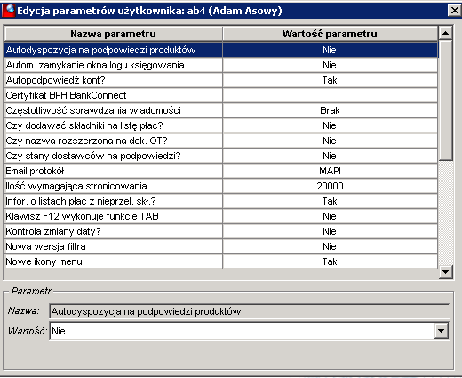 rozróżnianie dużych / małych liter, sposób filtrowania i tym podobne. Rys. 1.11 Edycja parametrów użytkownika 1.7.3.