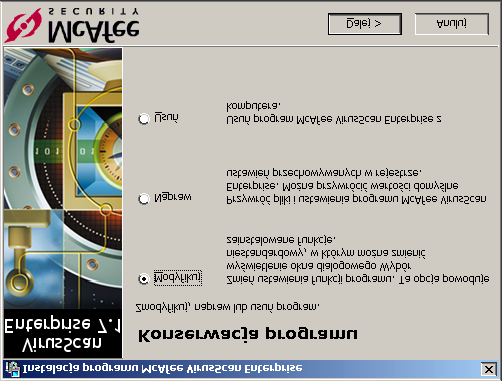 Instalowanie oprogramowania Zostanie wyświetlone okno dialogowe Konserwacja programu. Ilustracja 1-17. Konserwacja programu 3 Wybierz czynności konserwacyjne, które chcesz wykonać:! Modyfikuj.