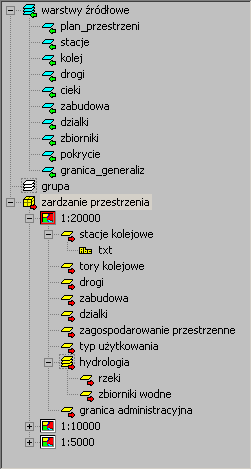 kontrolek definiujących zakres map projektu przycisków kontrolnych panelu właściwości, który w zależności od zaznaczonego obiektu w oknie drzewa reprezentuje poszczególne jego właściwości.