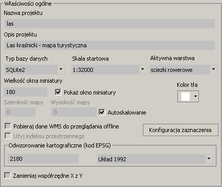 konfiguracja zaznaczenia umożliwia zdefiniowanie wyglądu prostokąta wskazującego wyszukane elementy na mapie odwzorowanie kartograficzne umożliwia ustawienie typu odwzorowania kartograficznego w