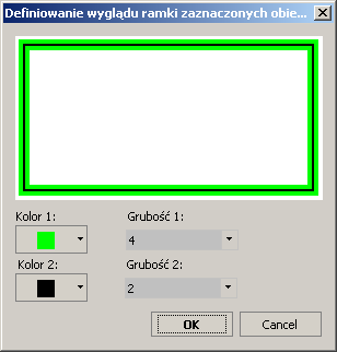 Rysunek 16: Okno konfiguracji prostokąta wyróżniającego wyszukany obiekt 4.1.6 Warstwy wejściowe Drzewo warstw wejściowych jest aktualizowane automatycznie podczas uruchomienia wtyczki i znajdują się w nim wszystkie unikalne warstwy jakie są użyte w projekcie.