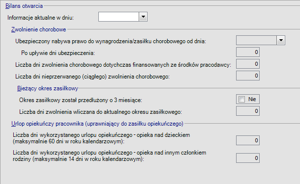 Kalendarz / Bilans otwarcia Dane zapisywane w opcji Bilans otwarcia umożliwiają rozpoczęcia pracy w trakcie roku bez konieczności odtwarzania wcześniejszych wypłat.