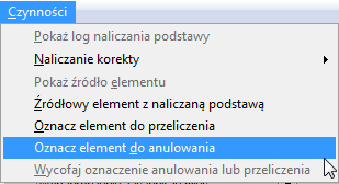 Płace / Elementy stornowane Na zakładce 'Elementy stornowane' wyświetlona jest lista elementów: Elementy stornowane oznaczonych do przeliczenia przy użyciu czynności spod danej wypłaty (użycie