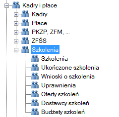 Szkolenia Wybrane listy dostępne są od wersji złotej programu. W ramach obsługi szkoleń rozszerzona funkcjonalność została wprowadzona do wersji platynowej.