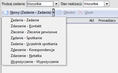 Dokumenty i wnioski / Zadania W wersji platynowej przy wykupionej licencji enova 365 Pulpit Kierownika, Pulpit Pracownika zostało obsłużone powiązanie pracownika z zadaniami CRM.