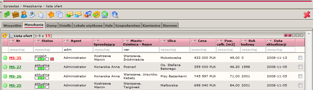 Regulacja ilości wyświetlanych ofert Do regulacji ilości wyświetlanych ofert w Liście ofert służą małe kwadraciki znajdujące się w prawej górnej części okna.