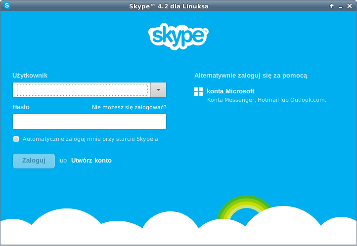 Rozmowy internetowe przez Skype a: Do korzystania ze Skype a wymagane jest posiadanie konta użytkownika. Jeśli nie mamy konta, należy zarejestrować się na stronie https://login.skype.
