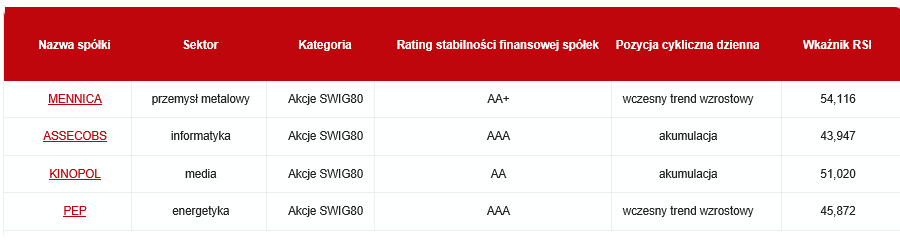 Po zakończeniu kryteriów wyszukiwania możemy szczegółowo przeanalizować każdą spółkę klikając w jej nazwę. Wówczas zostaniemy przeniesieni do profilu spółki.