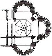 II. STRUKTURA PRZESTRZENI SACRUM stosowano przedsionek podwójny (narteks), trójkondygnacyjny podział ściany nawy głównej, sklepienia krzyżowe w nawach bocznych, czasem w głównej, duże wieże zachodnie